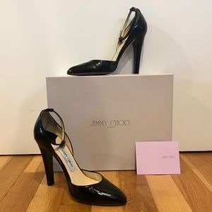 Jimmy Choo Black Patent Leather Ankle-Strap Stiletto Heels